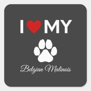 Pegatina Cuadrada Me encanta mi texto de personalizado de perro mali