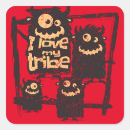 Pegatina Cuadrada Me encanta mi tribu Funny Monster Family Halloween