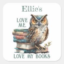 Me encanta mis libros Owl Bookplate