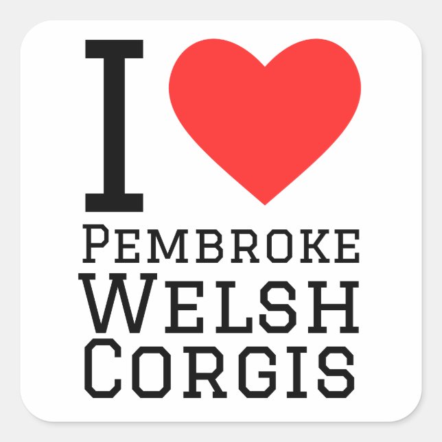 Pegatina Cuadrada Me encanta pembroke welsh corgis (Anverso)