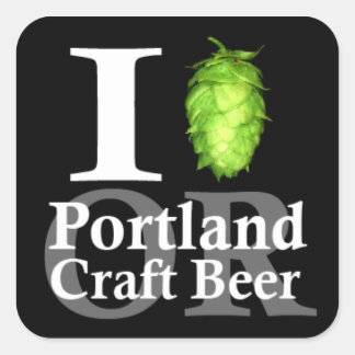 Pegatina Cuadrada Me encanta Portland, ¡O cerveza artesanal!