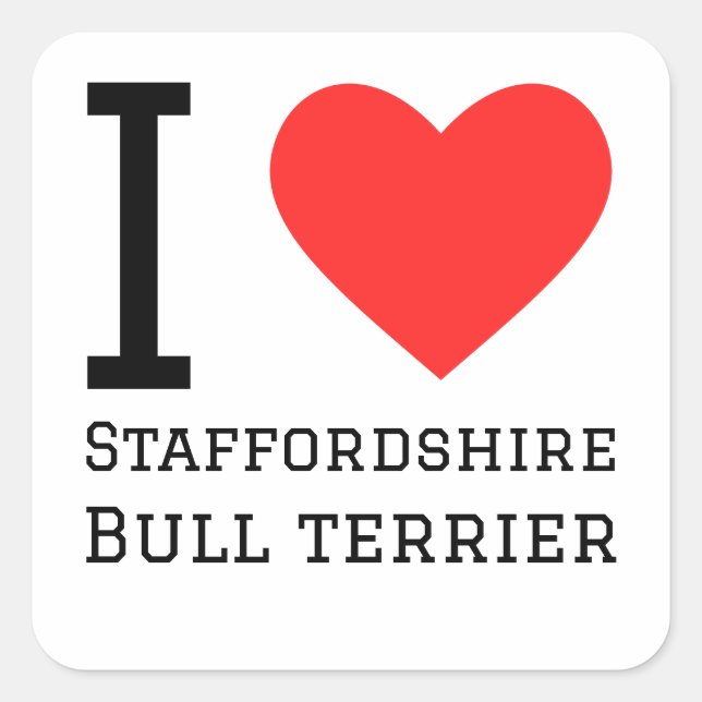 Pegatina Cuadrada Me encanta staffordshire bull terrier (Anverso)