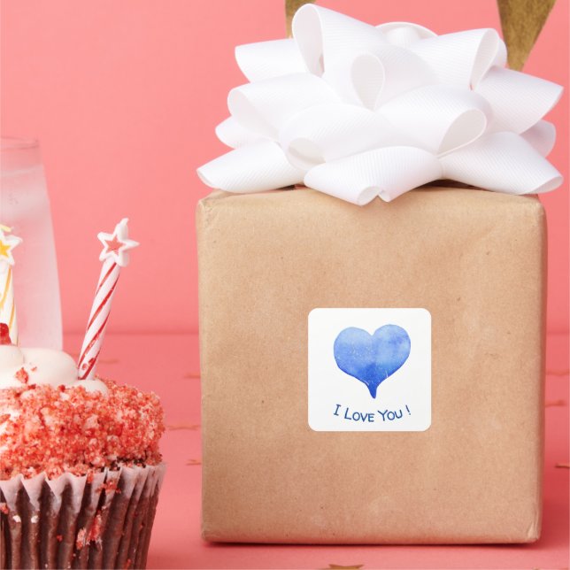 Pegatina Cuadrada Me Encanta Tu Corazón Azul Cute Valentine (Fiesta)