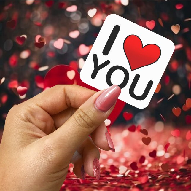 Pegatina Cuadrada Me encanta tu símbolo de corazón rojo (I love you red heart symbol square sticker)