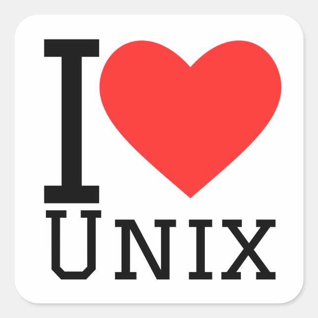 Pegatina Cuadrada Me encanta Unix (Anverso)