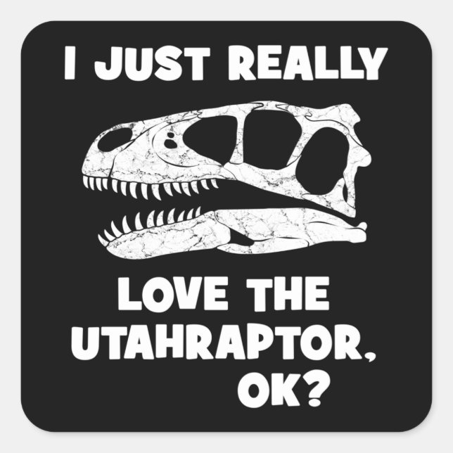 Pegatina Cuadrada Me encanta Utahraptor (Anverso)