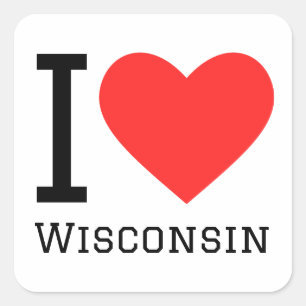 Pegatina Cuadrada Me encanta Wisconsin