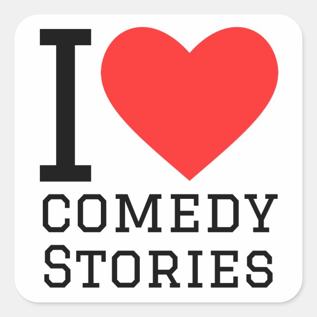 Pegatina Cuadrada Me encantan las historias de comedia (Anverso)