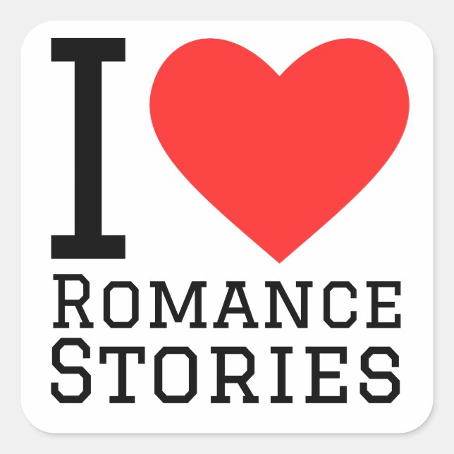 Pegatina Cuadrada Me encantan las historias de romance (Anverso)