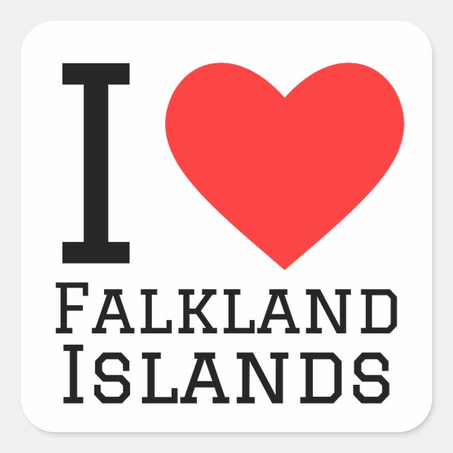 Pegatina Cuadrada Me encantan las Islas Falkland (Anverso)