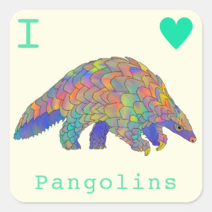 Pegatina Cuadrada Me encantan las pangolinas amenazadas de arte psic