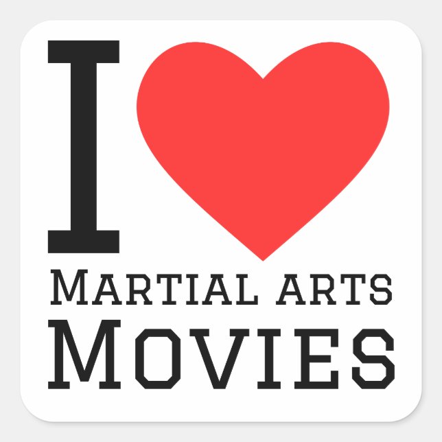 Pegatina Cuadrada Me encantan las películas de artes marciales (Anverso)