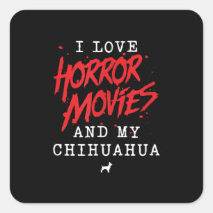 Pegatina Cuadrada Me Encantan Las Películas De Horror Y Mi Dueño De 