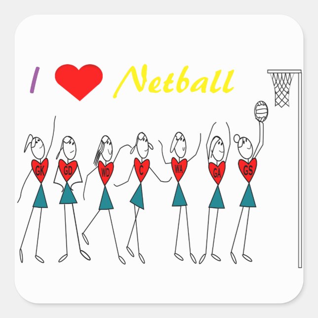 Pegatina Cuadrada Me encantan las posiciones de Netball (Anverso)