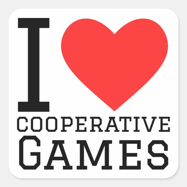 Pegatina Cuadrada Me encantan los amantes de los juegos cooperativos (Anverso)
