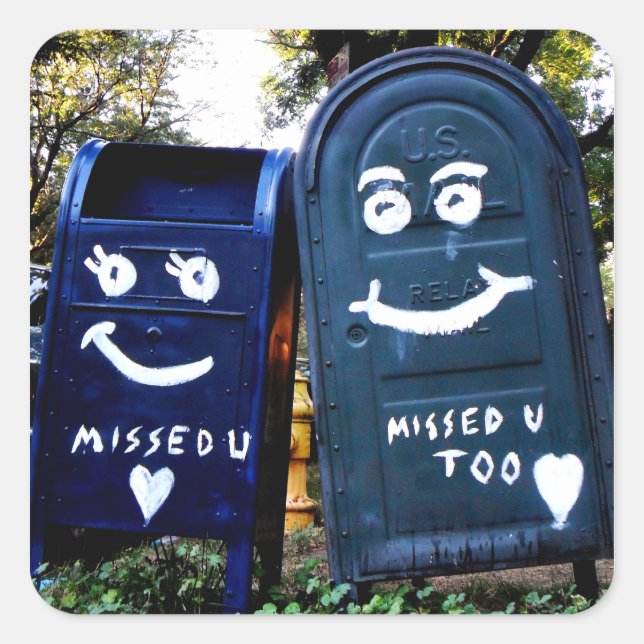 Pegatina Cuadrada Me encantan los buzones de correo: te extrañé (Anverso)