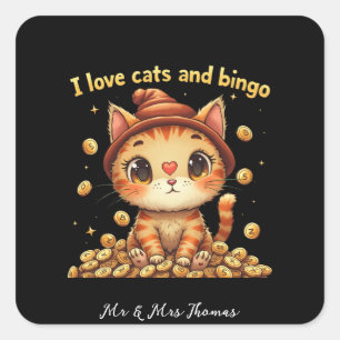 Pegatina Cuadrada Me encantan los gatos y el bingo perfecto bingo