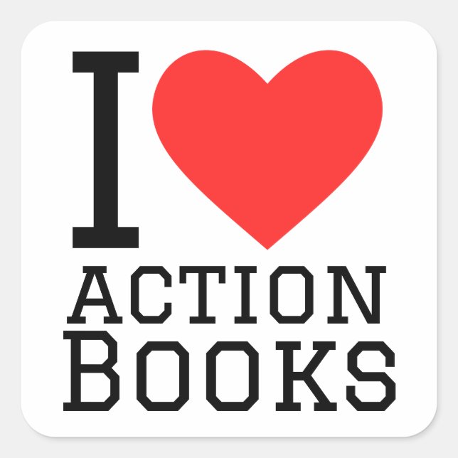 Pegatina Cuadrada Me encantan los libros de acción (Anverso)