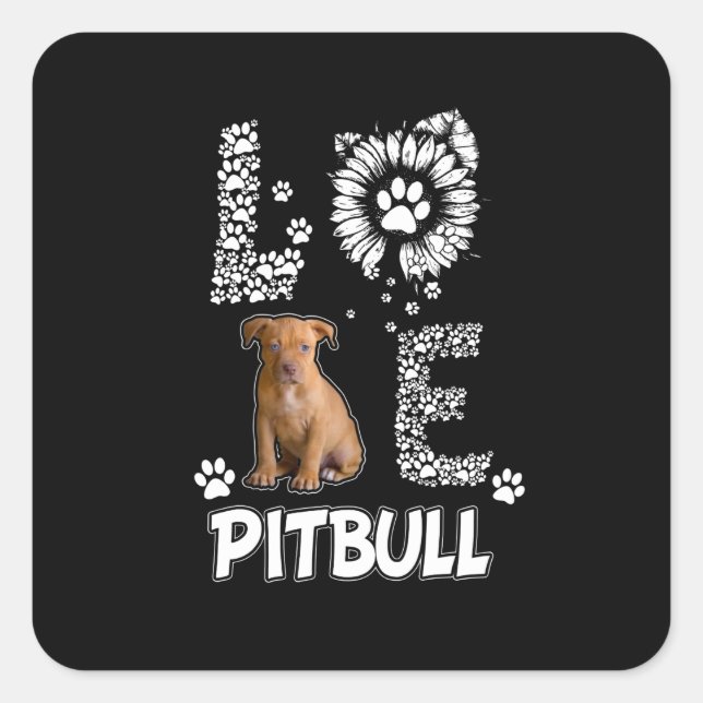 Pegatina Cuadrada Me encantan los perros Pitbull (Anverso)
