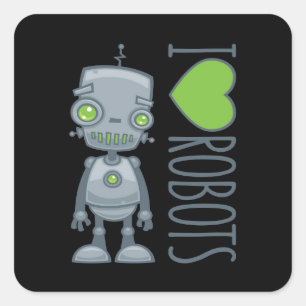 Pegatina Cuadrada Me encantan los robots