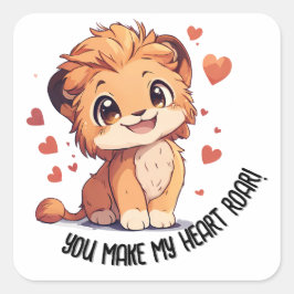Pegatina Cuadrada ¡Me Enfureces! El día de San Valentín de leones pa