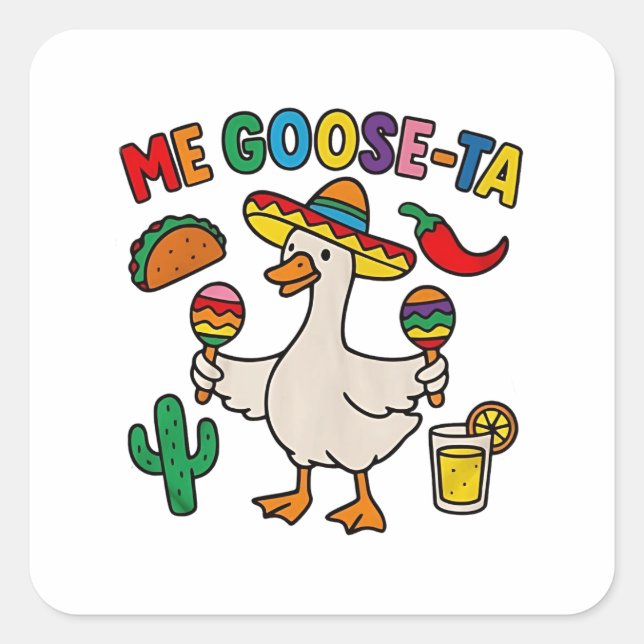 Pegatina Cuadrada Me Goose-Ta Funny Caballo Español Mexicano (Anverso)