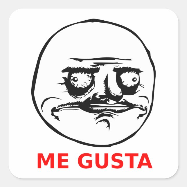 Pegatina Cuadrada Me gusta cara con texto (Anverso)