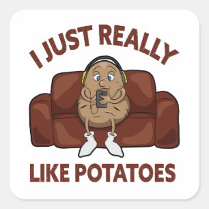 Pegatina Cuadrada Me Gusta Realmente Las Patatas - Patata Cuta