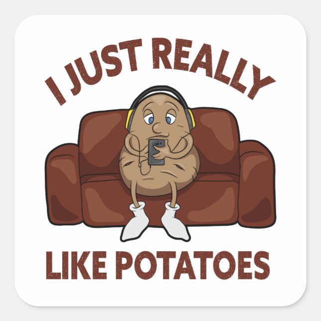 Pegatina Cuadrada Me Gusta Realmente Las Patatas - Patata Cuta (Anverso)