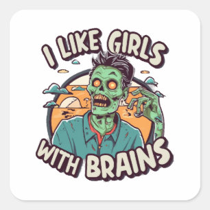 Pegatina Cuadrada Me gustan las chicas con cerebro