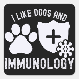 Pegatina Cuadrada Me gustan los perros y la inmunología