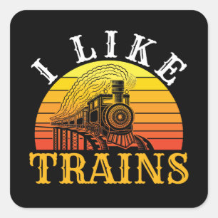 Pegatina Cuadrada Me Gustan Los Trenes Retro Lover