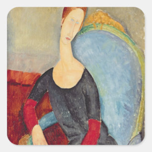 Pegatina Cuadrada Me Hebuterne en una silla azul, 1918