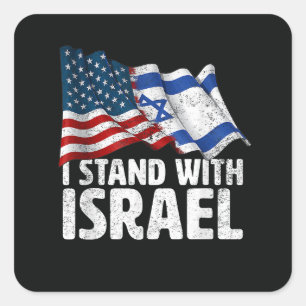 Pegatina Cuadrada Me mantengo con Israel USA bandera americana