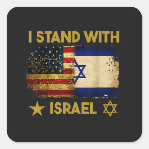Pegatina Cuadrada Me mantengo con la bandera de Israel América