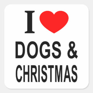 Pegatina Cuadrada Me ❤️ PERROS & NAVIDAD Amo PERROS & NAVIDAD Me COR