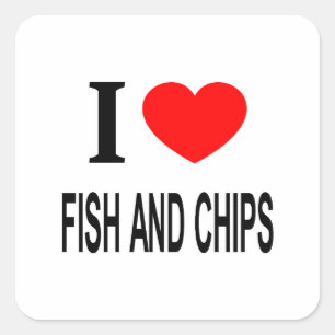 Pegatina Cuadrada Me ❤️ PESCADO CON PATATAS FRITAS Me encanta el pes