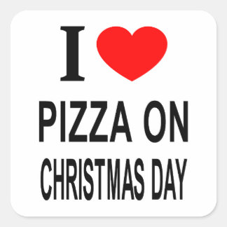 Pegatina Cuadrada Me ❤️ PIZZA EL DÍA DE NAVIDAD AMO PIZZA EN NAVIDAD