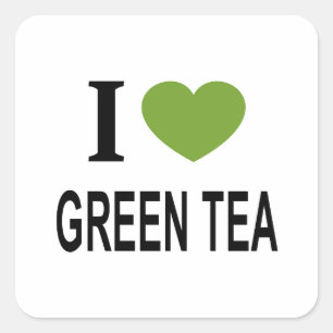 Pegatina Cuadrada Me ❤️ TÉ VERDE con corazón verde AMO EL TÉ VERDE