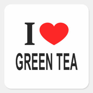 Pegatina Cuadrada Me ❤️ TÉ VERDE Me encanta el té verde Amo el té ve