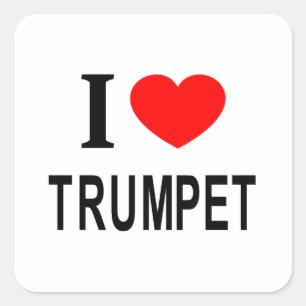 Pegatina Cuadrada Me ❤️ Trompeta Me encanta Trompeta Me amo Trompeta