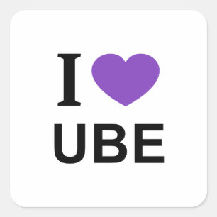 Pegatina Cuadrada Me ❤️ UBE con corazón morado AMO UBE Me encanta UB