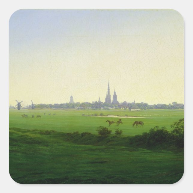 Pegatina Cuadrada Meadows cerca de Greifswald (Anverso)