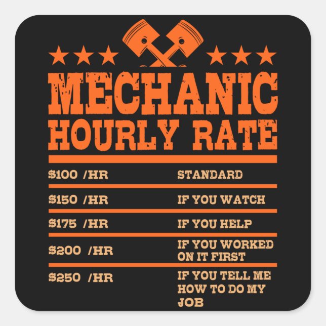 Pegatina Cuadrada MECANIC HOURLY RATE Funny Car Mechanates Rates Car (Anverso)