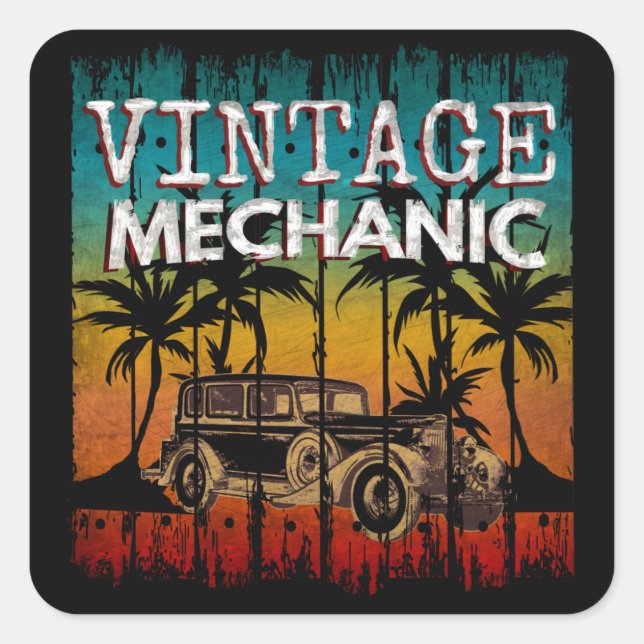 PEGATINA CUADRADA MECÁNICO VINTAGE (Anverso)