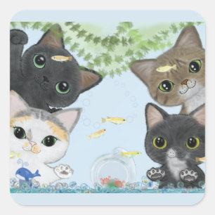 Pegatina Cuadrada Medaka Cats