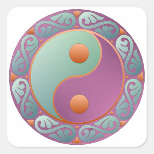 Pegatina Cuadrada Medallón Yin Yang Violeta Turquesa
