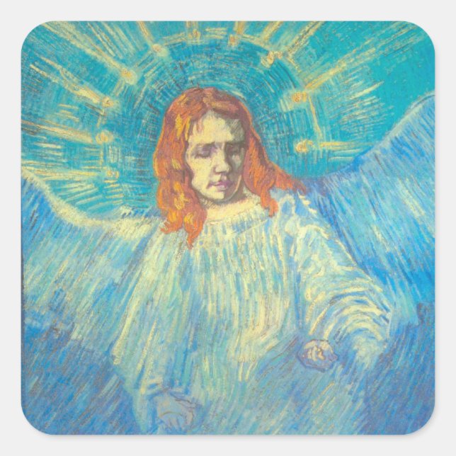 Pegatina Cuadrada Media figura de un ángel por Vincent van Gogh (Anverso)
