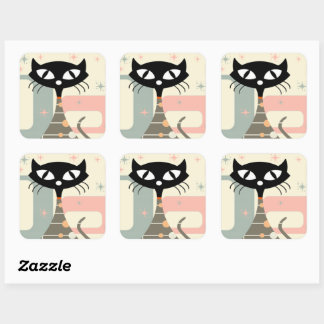 Pegatina Cuadrada Mediados del Siglo de Mid Cat Moderno