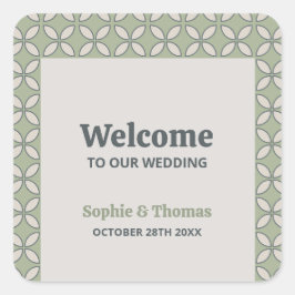 Pegatina Cuadrada Mediados del Siglo Mod Retro Boda Olive Green